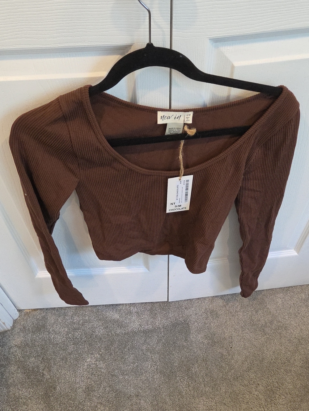 Ribbed Scoop Neck Crop Top - Chocolate Brown